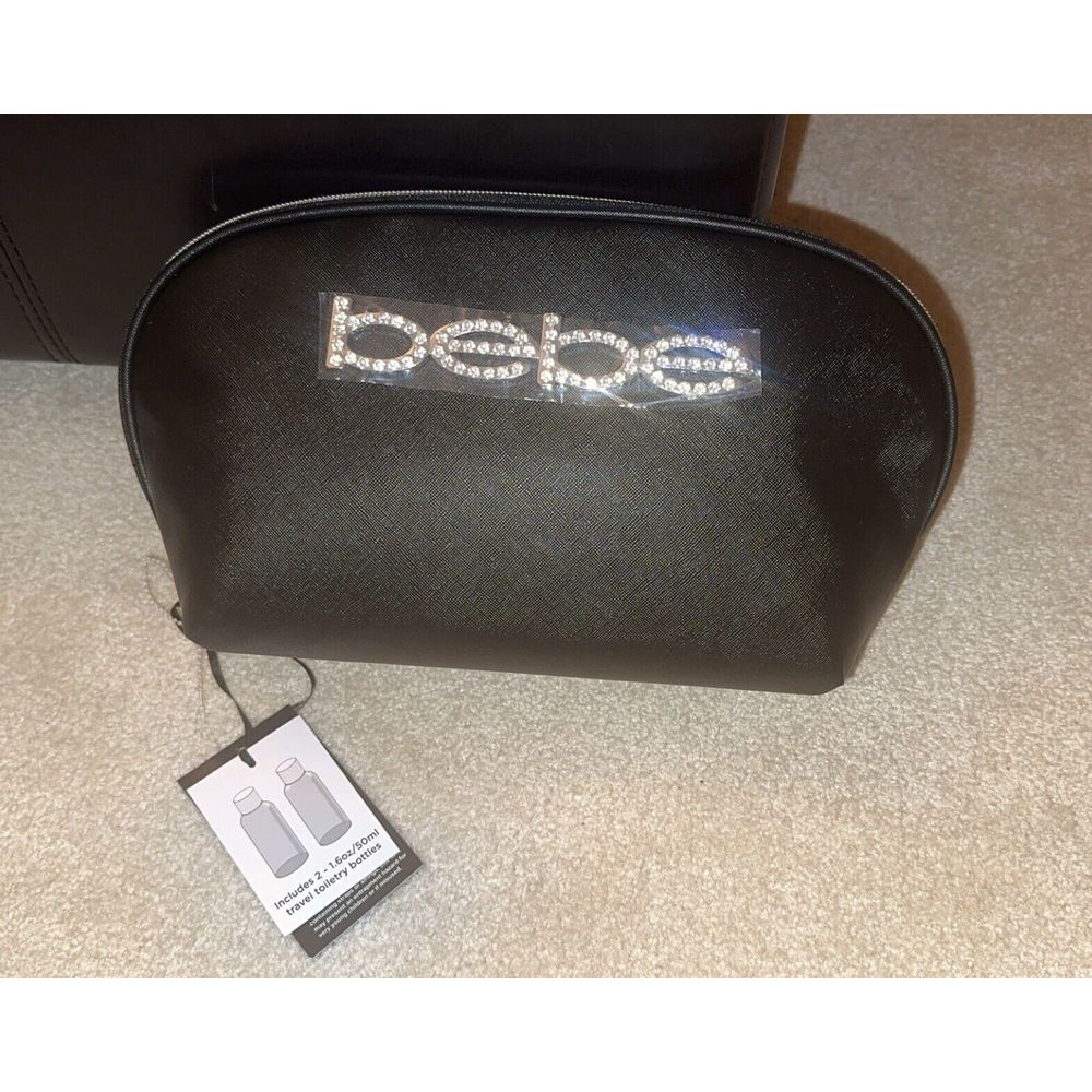 Bebe bag Makeup Cosmetic Bag Travel pouch W 2 Toiletry Bottles & Rhinestones